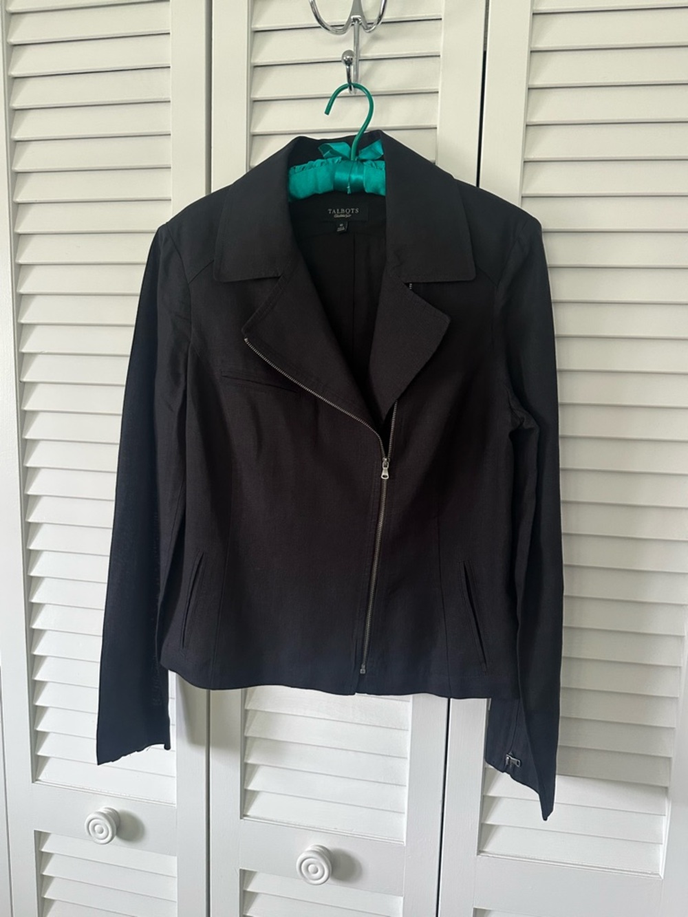 Talbots Black Women's Asymmetrical Moto Style Zip Jacket